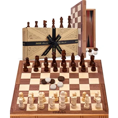 Image of Jaques of London Chess Set &amp; Backgammon Folding Board with Pieces for Adults Luxury Since 1795…