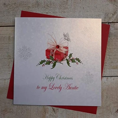 Image of White COTTON CARDS X105 Lovely Auntie Handmade Christmas Card,