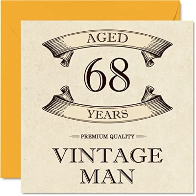 Image of Vintage 68th Birthday Cards for Men Aged 68 Years Fun Card Grandpa Dad Husband Boyfriend Uncle Brother Grandad, 145mm x Greeting Cards,