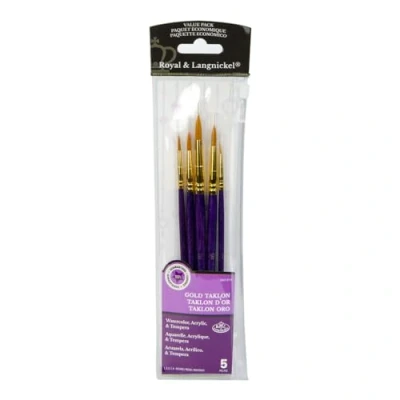 Image of Royal &amp; Langnickel Zip N&#039; Close Gold Taklon Rounds Brush Set (Pack of 5)