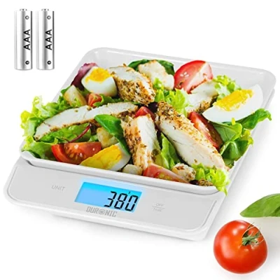 Image of Duronic Digital Kitchen Scales KS100 WH Electronic Scale with Bowl Measuring Weighing White Baking for Cooking Mail Pet Food Measurement Baker Weight Scale, Tare LCD Display
