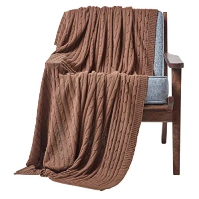 Image of HOMESCAPES Brown Cable Knit Throw 130 x 170 cm Combed Cotton Soft and Cosy Blanket Bed Sofa For Armchairs Single Beds