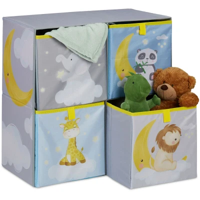 Image of Relaxdays Children&#039;s Shelf with 4 Boxes, Multicoloured, 59.5 x 60.5 30 cm