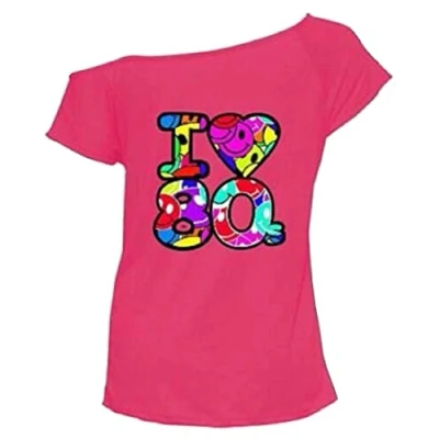 Image of Zeetaq Ladies I Love The 80&#039;s T Shirt Fancy Dress Costume Neon Festival Women&#039;s Outfit UK Size 8 26 (Pink 80&#039;s, S M)