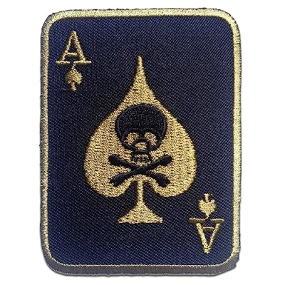 Image of Iron on Patches Poker Ace Skull Biker Several Colors Selectable 5.6 x 7.6 cm by catch the patch® Application Embroided Patch Badges, Color:Black