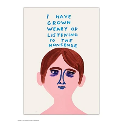 Image of Brainbox Candy Official David Shrigley Postcard &#039;Weary Of The Nonsense&#039; Funny Postcards Art A6 Print Artistic