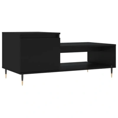 Image of vidaXL Coffee Table Black, Engineered Wood, Modern Style, Spacious Storage, Metal Legs, For Living Room, Lounge, 100x50x45 cm