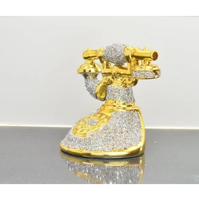 Image of DEENZ Crushed Diamond Stunning Telephone Sparkle Ornament Bling Retro Style Gift (Gold)