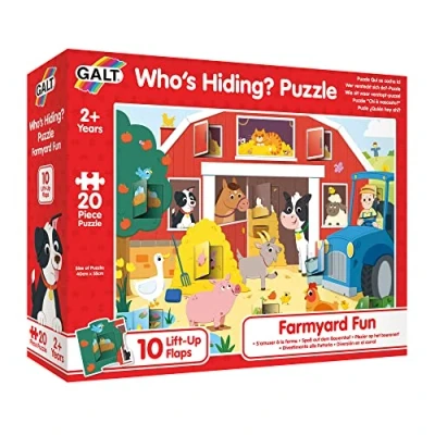 Image of Galt, Who&#039;s Hiding? Puzzle Farmyard Fun, Jigsaw Puzzles for Kids, 20 piece Puzzle, Ages 2 Years Plus