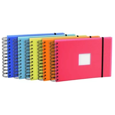 Image of Exacompta 15577E Linicolor Wire Bound Photo Album, 23 x 16 cm, 50 White Thick Card Pages, Grooved Bright Coloured Plastic Cover, Holds Up to Photos Pack of 6