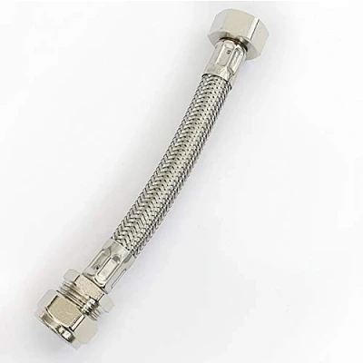 Image of 15mm x 1/2&quot; BSP Short Flexible Braided Tap &amp; Inlet Valve Connector 150mm