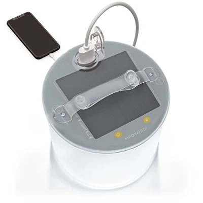 Image of MPOWERD Luci Base Camp: Inflatable Lantern Rechargeable via Solar or USB C + Phone Charger, 360 Lumens White LEDs, Matte Finish, Lasts Up to 100 hrs, Waterproof, Camping, Backpacking, Emergencies