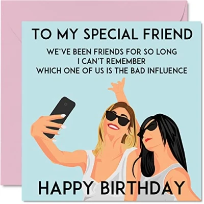 Image of Funny Birthday Cards for Women Her Selfie Friends Fun Happy Card Best Friend Work Colleague Sister Cousin Auntie, 145mm x Cute Joke Humour Bday Greeting