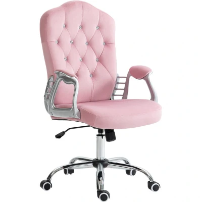 Image of Vinsetto Home Office Chair, Velvet Computer Button Tufted Desk Chair with Swivel Wheels, Adjustable Heightand Tilt Function, Pink