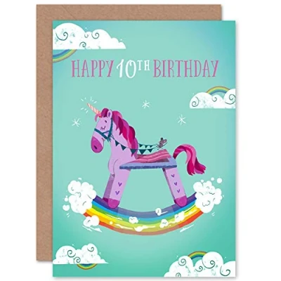 Image of Wee Blue Coo Unicorn Rocking Birthday 10th Greetings Card