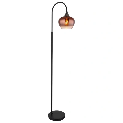 Image of Maxy Arc Glass Floor Lamp Matt Black Copper Shade 1x E27