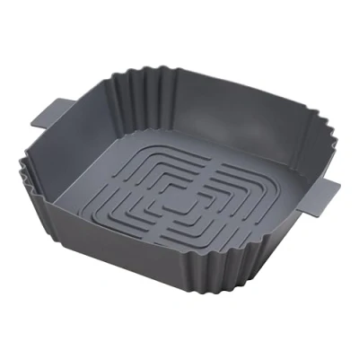 Image of Chef Aid Square air Fryer Liner, Measures 19cm X 18cm 5cm with grooved base for increased flow, Non stick quailites which help prevent sticking and easy Cleaning, Grey