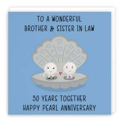 Image of Hunts England Brother And Sister In Law 30th Anniversary Card To A Wonderful &amp; 30 Years Together Happy Pearl Iconic Collection