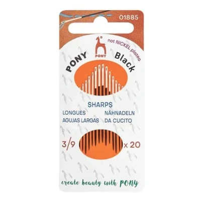 Image of Pony Black Sharps Matte Finish (No. 3 5 7 9) Hand Sewing Needles with White Eye 20