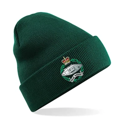 Image of PSave Royal Tank Regiment Insignia Mens Premium Embroidered Beanie Hat, Bob Hat British Army Military (Green)