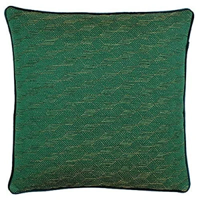 Image of Riva Paoletti Highbury Feather Filled Cushion Emerald Green Geometric Cube Design Jacquard Weave Gold Reverse 58% Linen 42% Polyester 50 x 50cm (20&quot; 20&quot; inches)