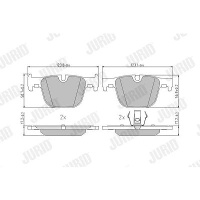 Image of 34206799813, 34212468438, 34216850570 Brake pad set JURID 573354J prepared for wear indicator with piston clip without accessories BMW: 3 Saloon