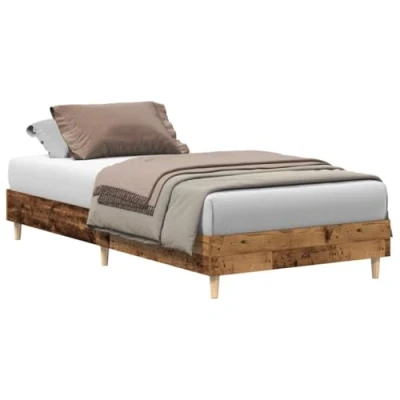 Image of vidaXL Single Bed Frame Old Wood, Engineered &amp; Eucalyptus Plywood Slat Base, Bedroom Furniture 90x200 cm