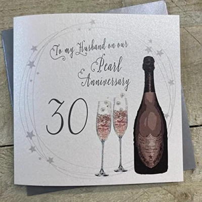 Image of White Cotton Cards A30H &quot;to My Husband On Our Pearl Anniversary 30&quot; Handmade 30Th Card