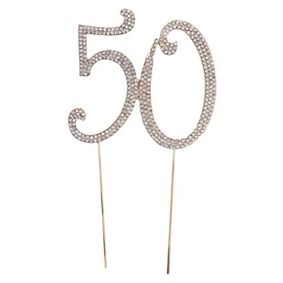 Image of TOYMYTOY 50 Cake Topper for 50th Birthday Party or Anniversary Crystal Rhinestones Decorative Supplies (Gold)