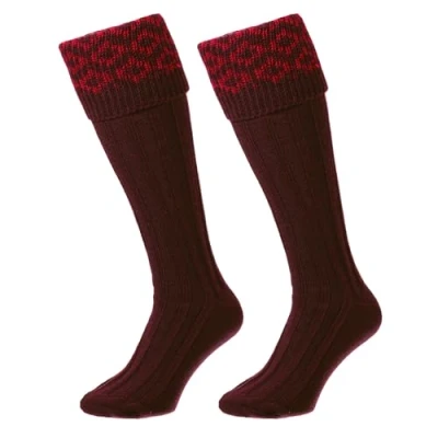 Image of Bisley Pattern Top Shooting Breek Socks in 4 Colours (Maroon)