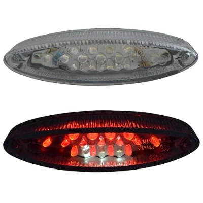 Image of Alchemy Parts Motorbike LED Stop Tail Brake Rear Light Universal for Custom Motorcycle with Licence Number Plate Cut out E Marked Clear Lens