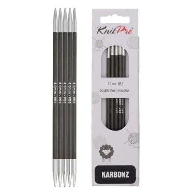 Image of KnitPro 15 cm x 4 mm Karbonz Double Pointed Needles, Black and Silver