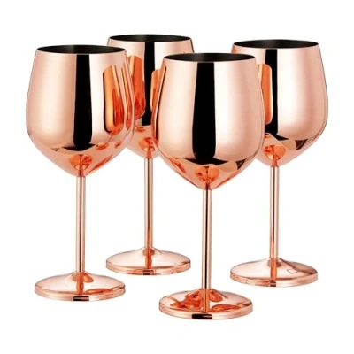 Image of Oak &amp; Steel 8 Large Stainless Wine Glasses in Copper Rose Gold, 500ml Unbreakable Elegant Glass Gift Set for Weddings, Anniversary, Birthday Party