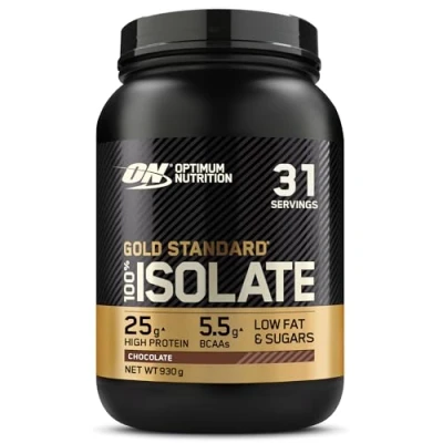 Image of Optimum Nutrition ON Gold Standard 100% Isolate Pure Whey Protein, Naturally Occurring BCAAs and Glutamine, Pre Post Workout, Chocolate Flavour, 31 Servings, 930 g