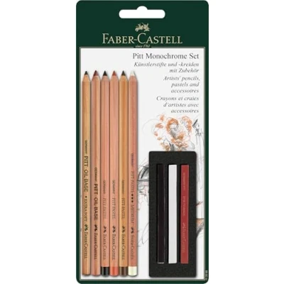 Image of Faber Castell Pitt Monochrome Set Blister CARDED, White, Brown, Black, 3 Count (Pack of 1)