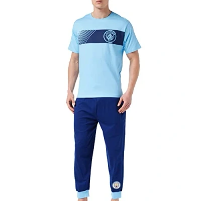 Image of MANCHESTER City F.C. Mens Pyjamas Man Cotton PJs Loungewear Official Football Gifts For Men (XXL) Blue