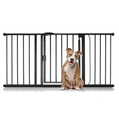 Image of Bettacare Auto Close Pet Gate, 139.8cm 146.8cm, Matt Black, Pressure Fit Stair Gate for Dog &amp; Puppy, Safety Barrier Doors Hallways and Spaces, Easy Installation