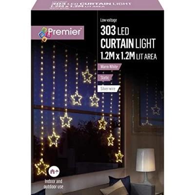 Image of Premier 303 1.2m x Silver Wire Star Curtain Light Warm White
