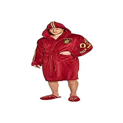 Image of Groovy mens 124021381 Harry Potter Quidditch Men s Bathrobe Fleece Housecoat Dressing Gown, Burgandy, UK