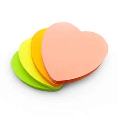 Image of Evergreen Goods 4 Heart Shape Sticky Notes Pads Bright Colours (Yellow, Pink, Green, Orange) Removable Adhesive 100 Sheets per pad 76x76mm (3&quot;x3&quot;) Reminders, to Do, Memo