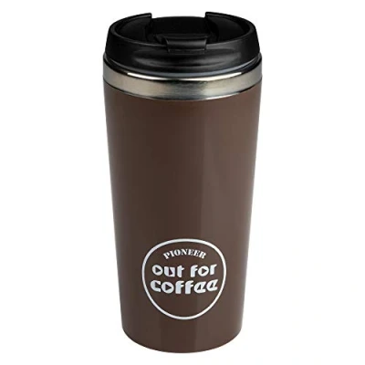 Image of Pioneer ‘Out For Coffee’ Reusable Stainless Steel Travel Coffee Mug 420 ML Brown, CMG420BR