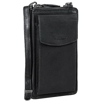 Image of STILORD &#039;Sarah&#039; Leather Shoulder Purse with Mobile Phone Compartment Women&#039;s Bag Adjustable Vintage Genuine Crossbody Wallet Women, Colour:Black