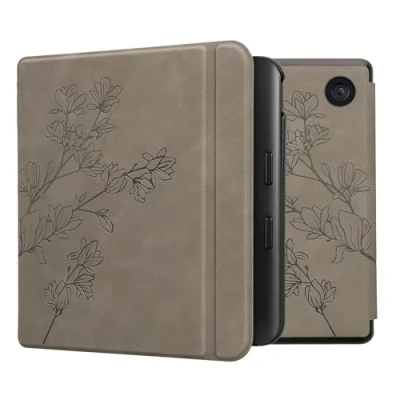 Image of kwmobile Cover Compatible with Kobo Libra Colour eReader Case Magnolias Grey