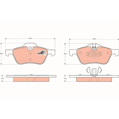Image of 34116765446, 34116770332, 6765446, 6770332 Brake pad set TRW COTEC GDB1476 prepared for wear indicator MINI: Hatchback, Convertible