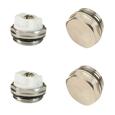 Image of x2 AIR Bleeder &amp; Blank Cap Set Manual Radiator Vent Bleed Plug Valve Kit 1/2&quot; BSP