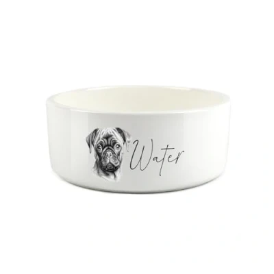 Image of Pug Pet Bowl Black &amp; White Portrait Large Ceramic Water Dish For Dogs