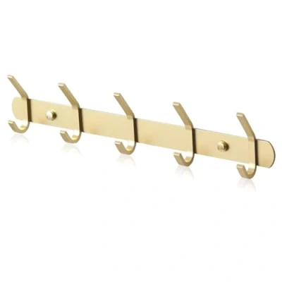 Image of Door Hooks Multipurpose Stainless Steel Coat Wall Mounted Screw in Modern Metal Heavy Duty Rack Row Self Adhesive Hanger Towel Robe Clothes Hat Hook Bathroom Bedrooms (Gold,5 Hooks)