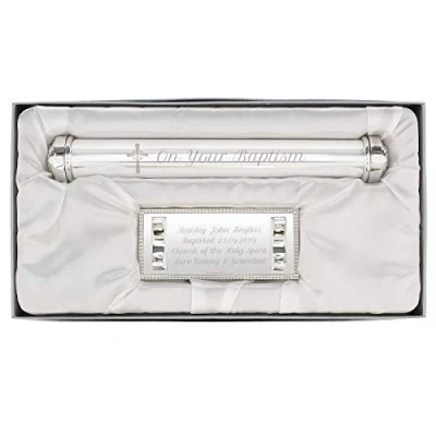 Image of Personalised Silver Plated Cross Certificate Holder Engraved Any Message Gift Box Baptism Christening Gifts for Boy Girl