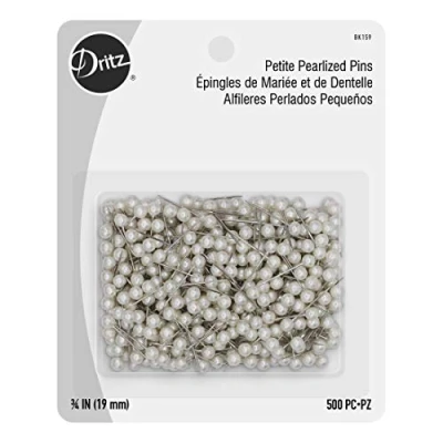 Image of Dritz Petite Pearlized Size 12 3/4in White Pearl Heads Pins Straight