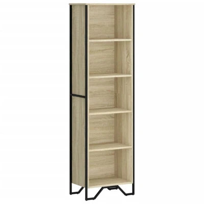 Image of vidaXL Sonoma Oak Bookcase Bookshelf Storage Cabinet Engineered Wood, 50 x 31 169 cm, 5 Compartments, Metal Feet, Modern Style